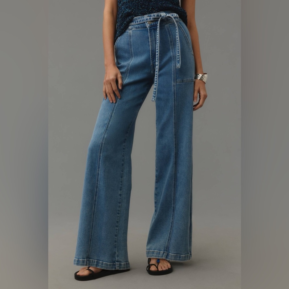 Hudson Tie-Waist High-Rise Wide-Leg Trouser Jeans. Size 4/27. color: blue - Picture 2 of 8